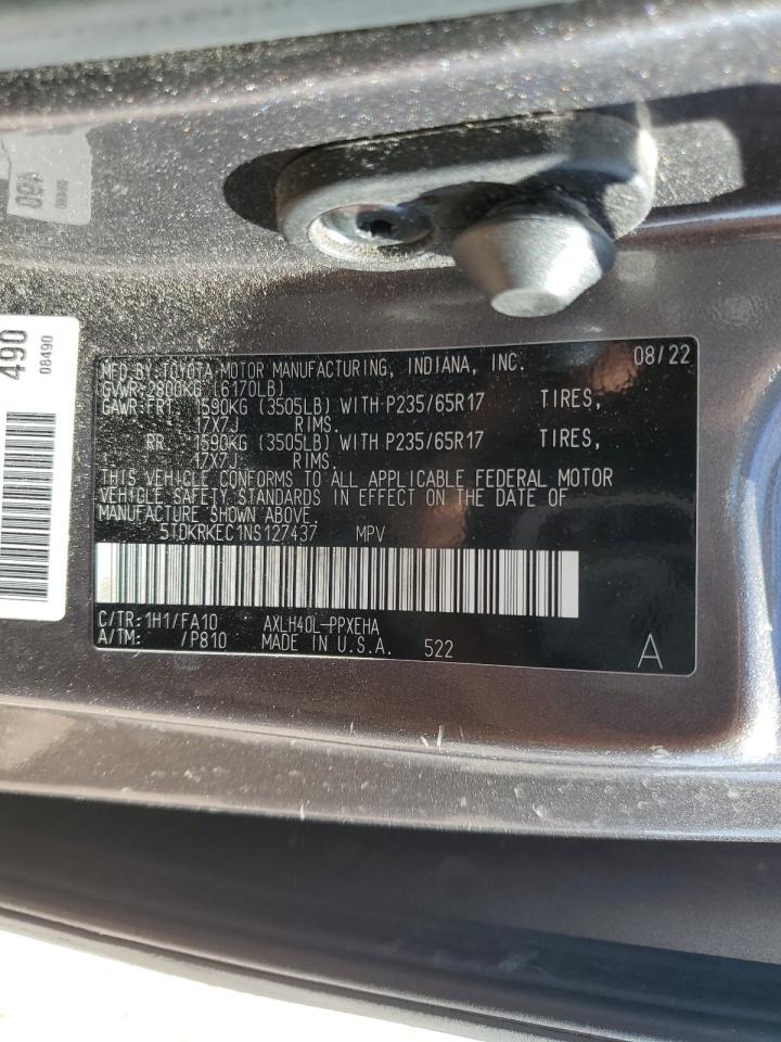 2022 Toyota Sienna Le VIN: 5TDKRKEC1NS127437 Lot: 56702715