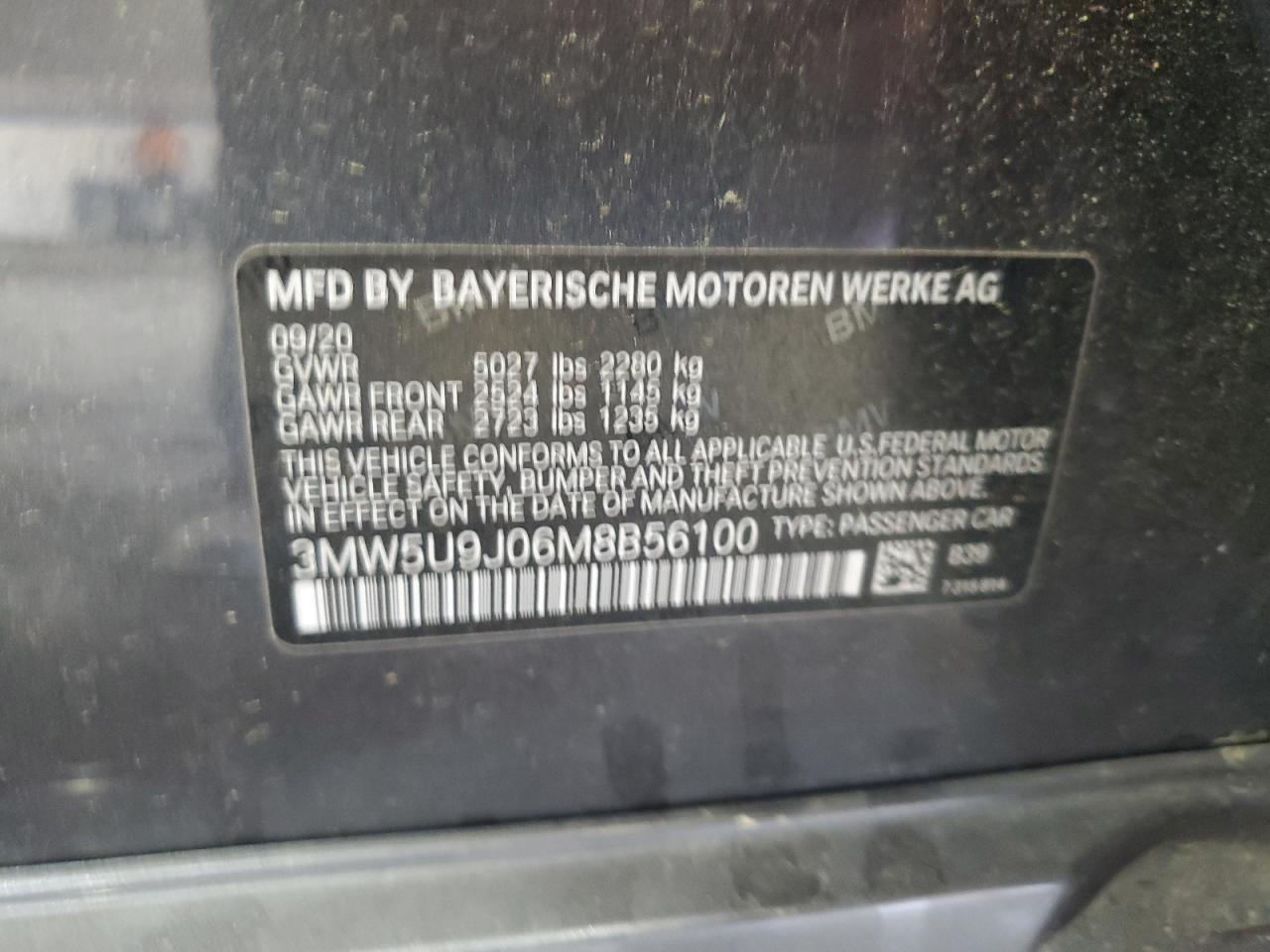 2021 BMW M340Xi VIN: 3MW5U9J06M8B56100 Lot: 56458635