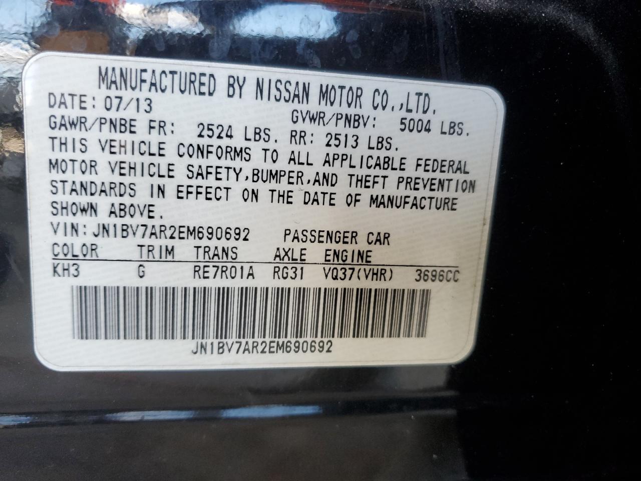 2014 Infiniti Q50 Base VIN: JN1BV7AR2EM690692 Lot: 56770145