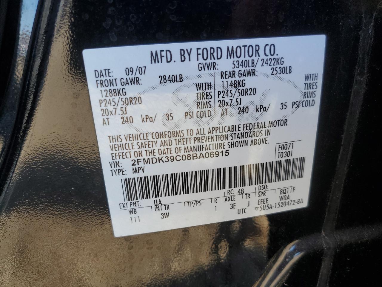 2008 Ford Edge Limited VIN: 2FMDK39C08BA06915 Lot: 56770545