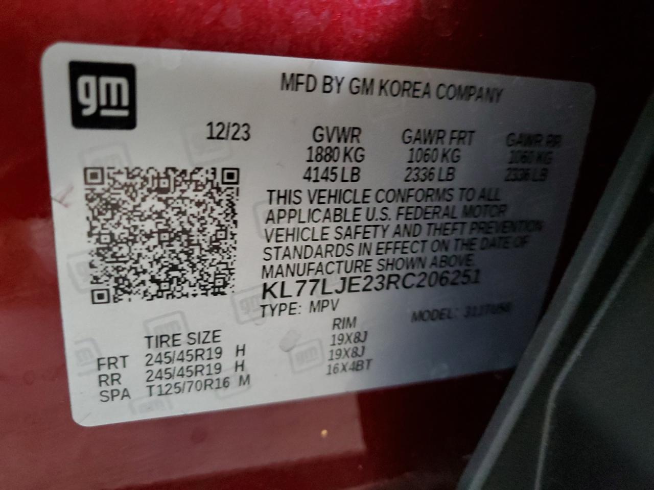 KL77LJE23RC206251 CHEVROLET TRAX 2RS 2024