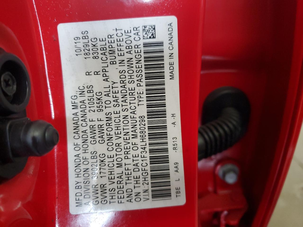 2HGFC1F34LH680298 HONDA CIVIC 2020