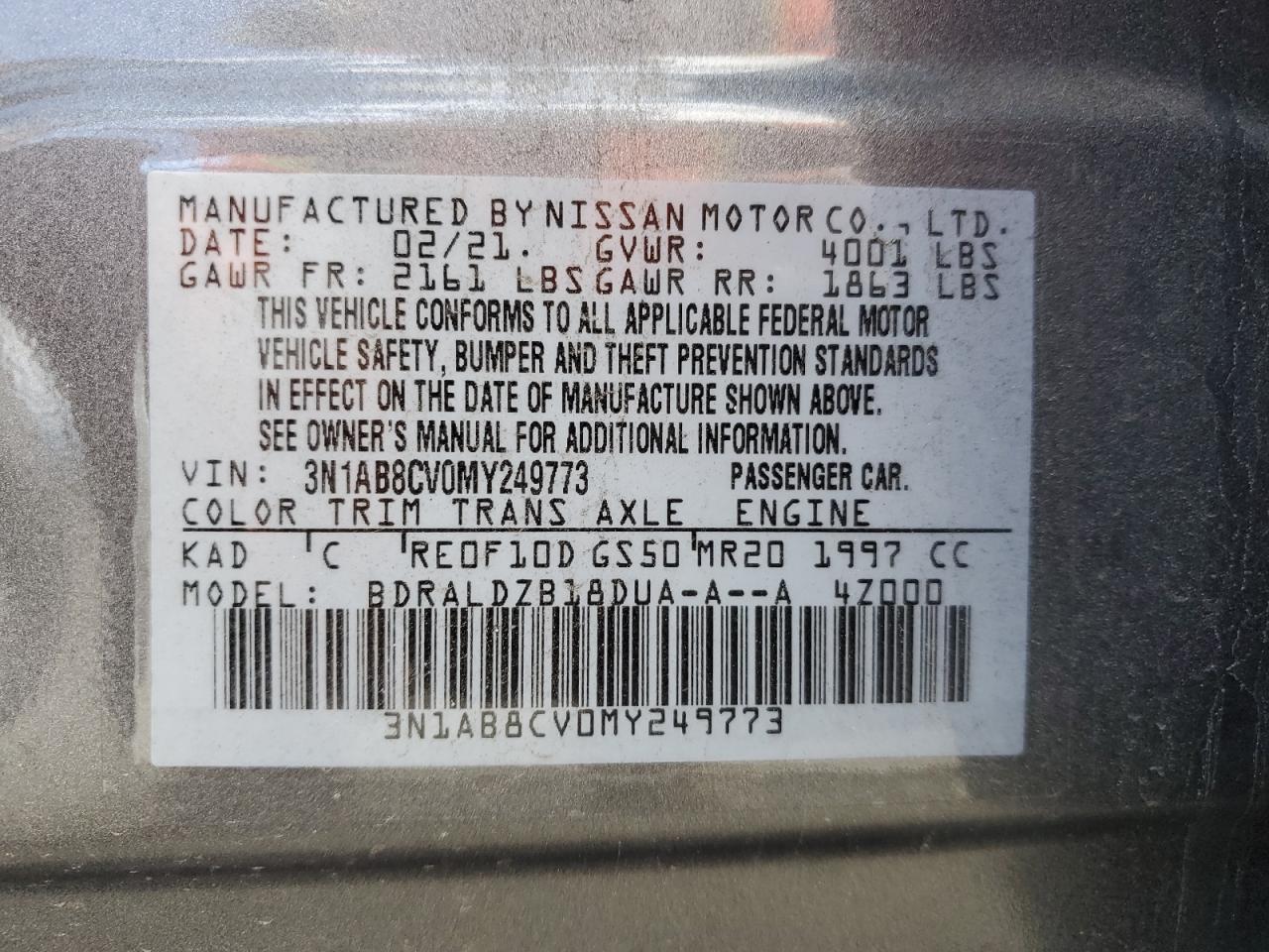 3N1AB8CV0MY249773 NISSAN SENTRA 2021