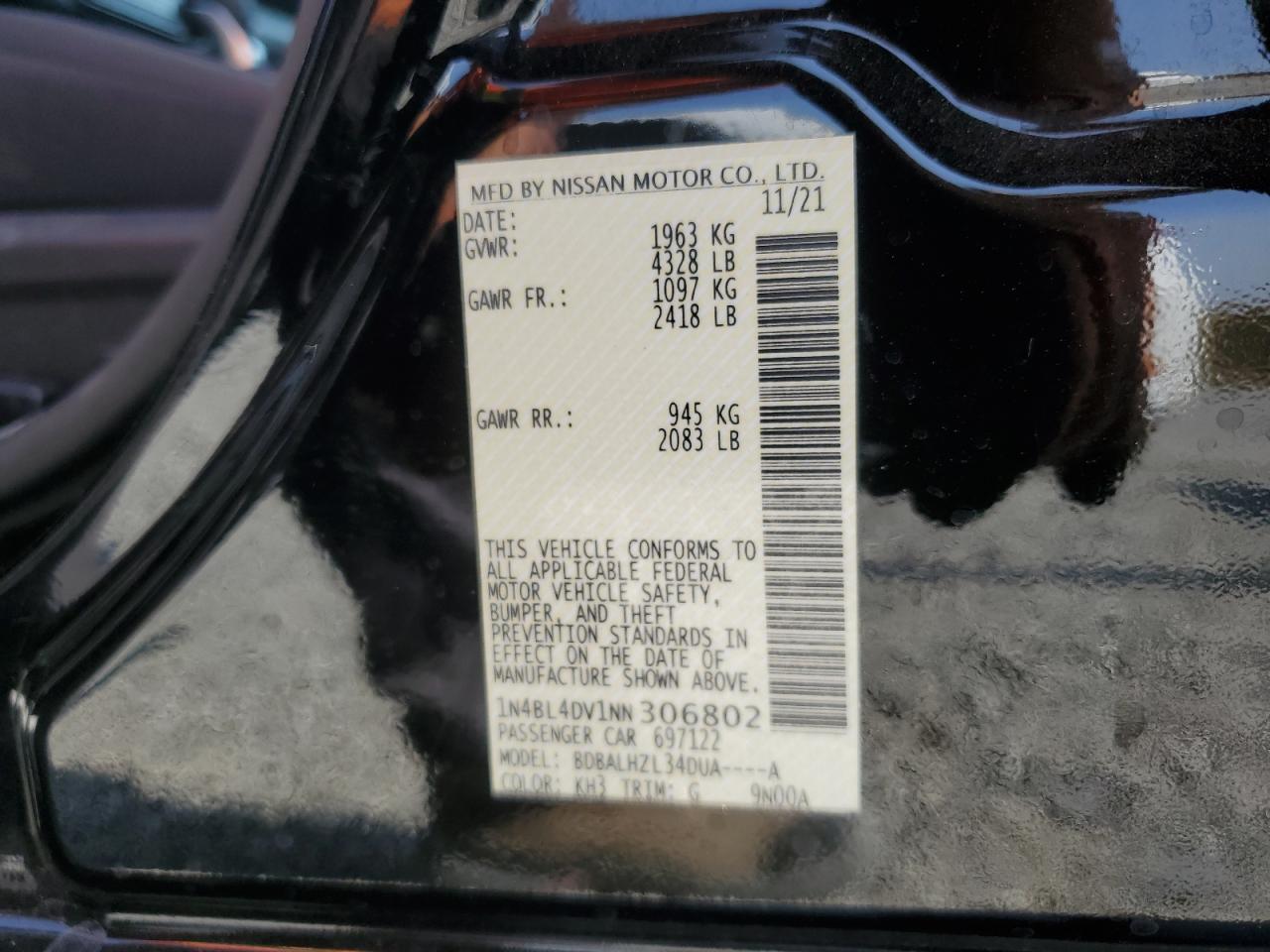 1N4BL4DV1NN306802 NISSAN ALTIMA 2022