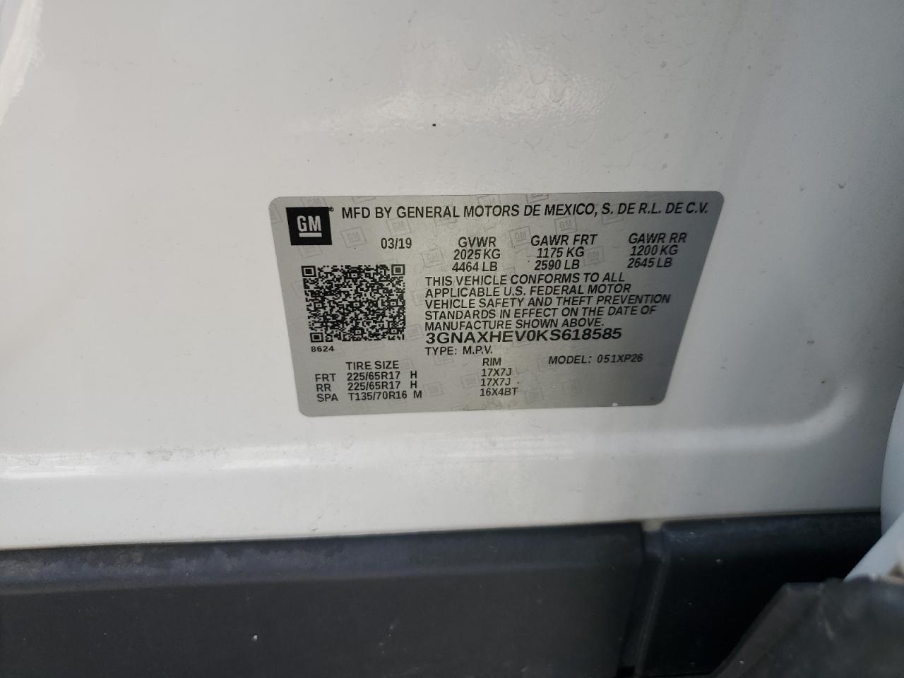 3GNAXHEV0KS618585 CHEVROLET EQUINOX 2019