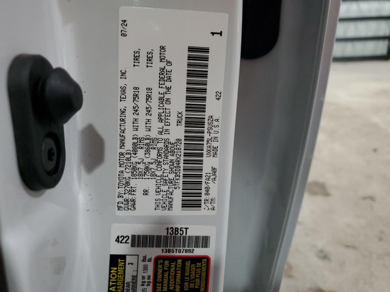 2024 Toyota Tundra Crewmax Sr VIN: 5TFKB5DB4RX218720 Lot: 57264625