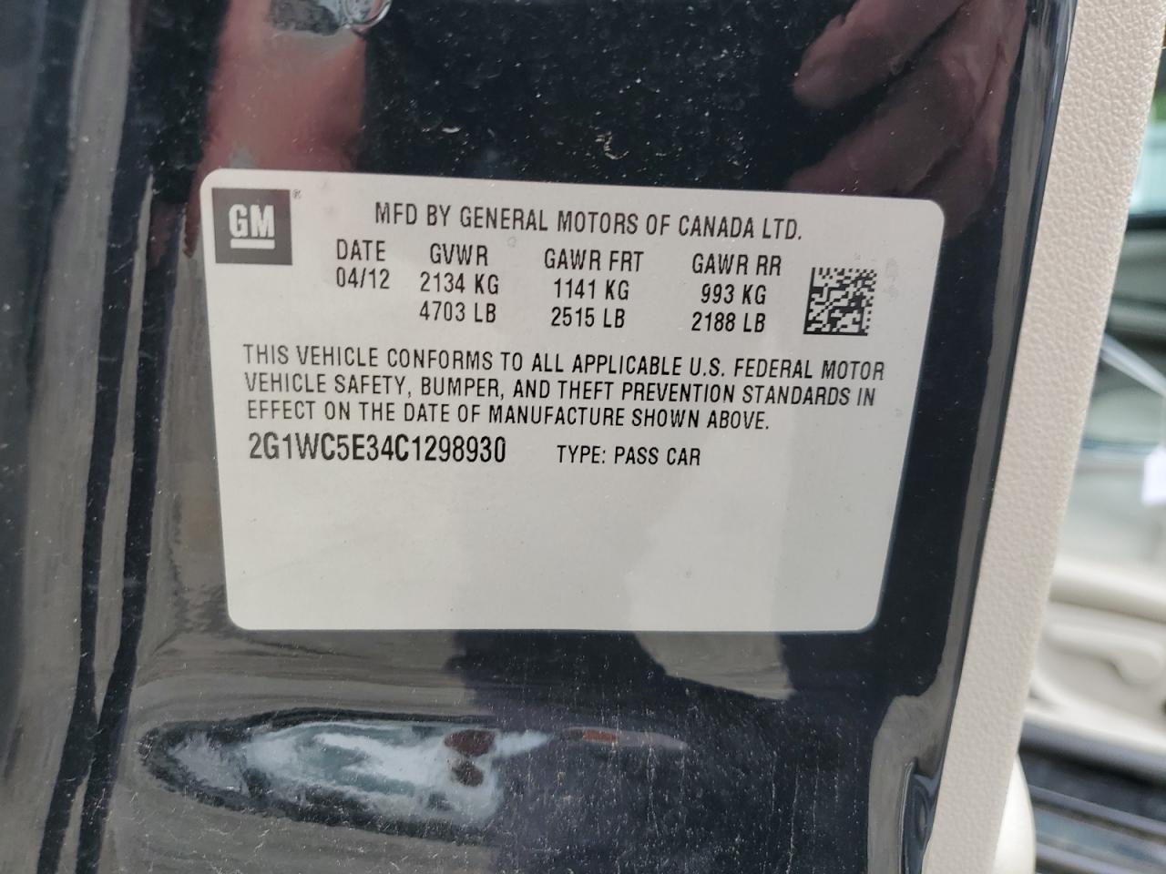 2012 Chevrolet Impala Ltz VIN: 2G1WC5E34C1298930 Lot: 57022175