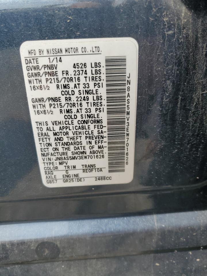 2014 Nissan Rogue Select S VIN: JN8AS5MV3EW701626 Lot: 57864685