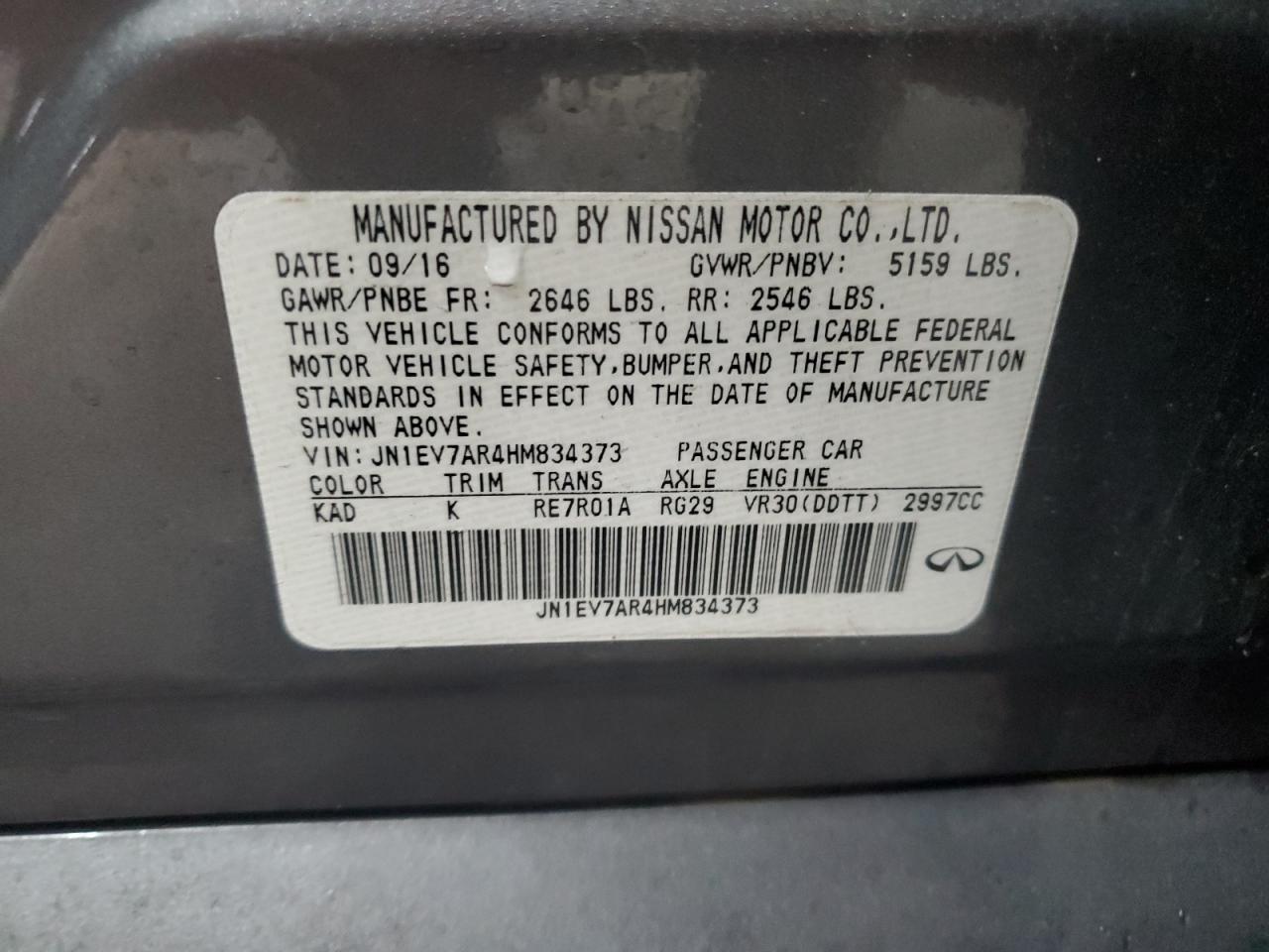 2017 Infiniti Q50 Premium VIN: JN1EV7AR4HM834373 Lot: 56761575