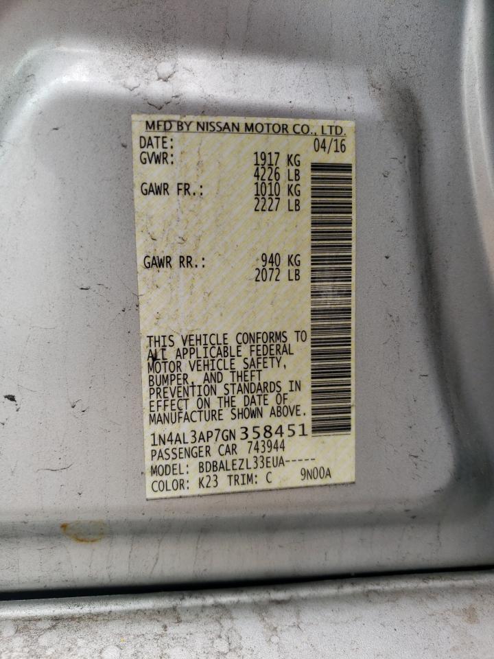 2016 Nissan Altima 2.5 VIN: 1N4AL3AP7GN358451 Lot: 56896195