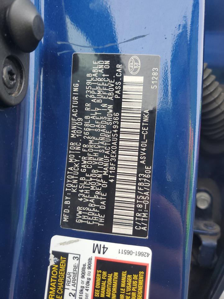 2010 Toyota Camry Base VIN: 4T1BF3EK0AU549366 Lot: 56641385