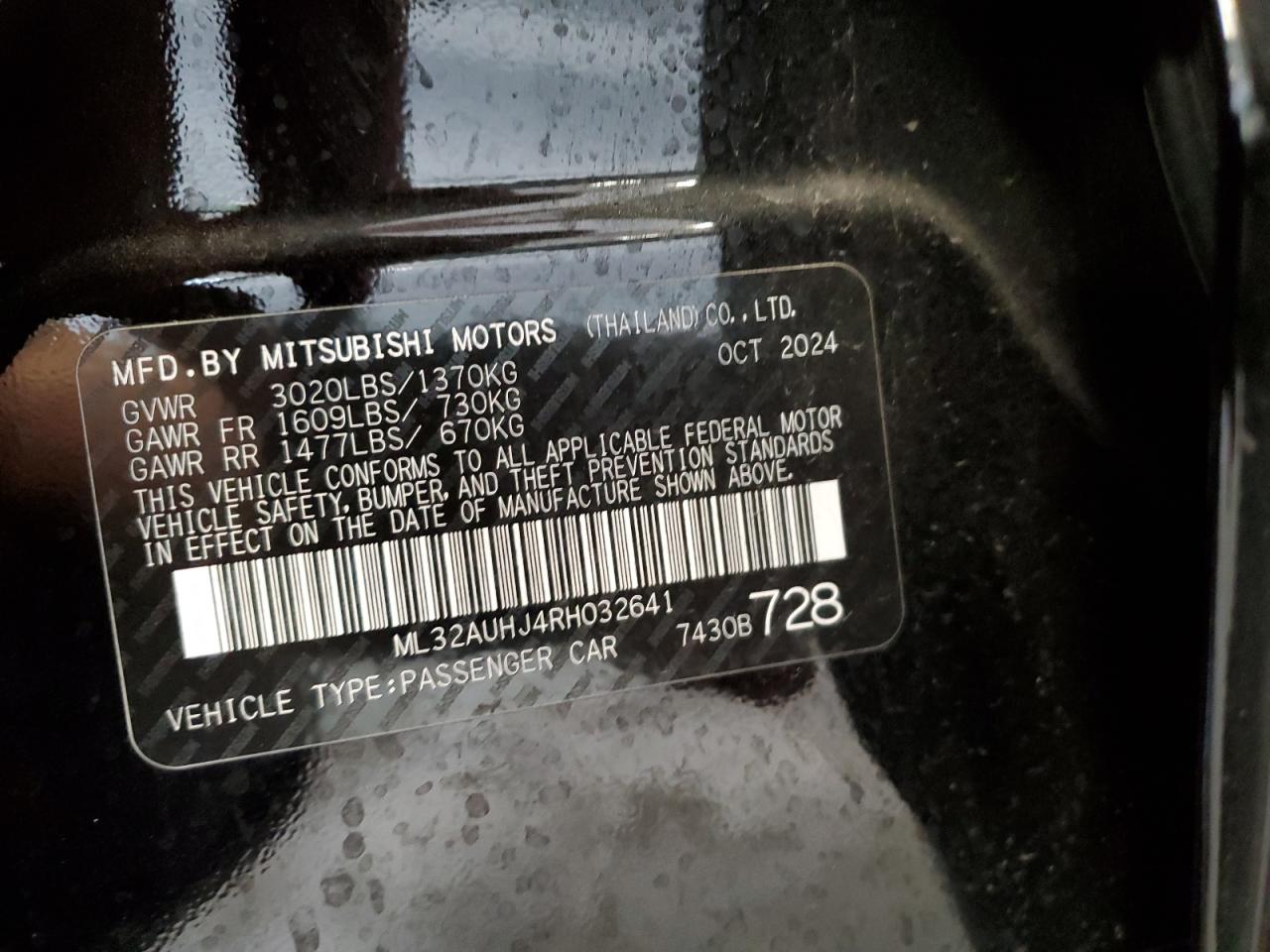 2024 Mitsubishi Mirage Es VIN: ML32AUHJ4RH032641 Lot: 57136905