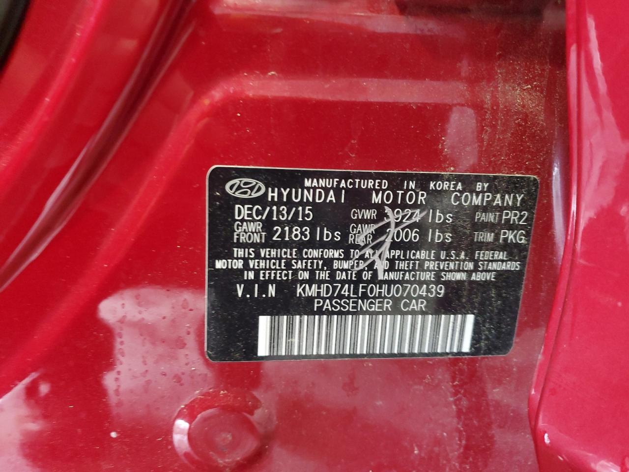 2017 Hyundai Elantra Se VIN: KMHD74LF0HU070439 Lot: 56912045