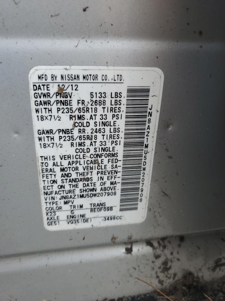 2013 Nissan Murano S VIN: JN8AZ1MU5DW207908 Lot: 56954255