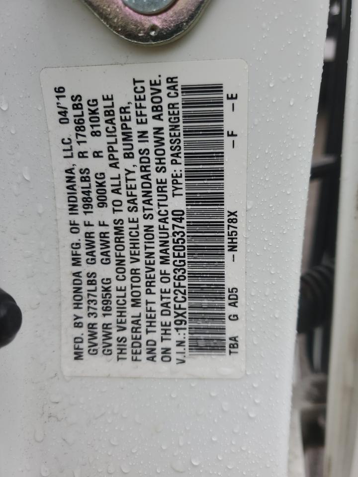 19XFC2F63GE053740 HONDA CIVIC 2016