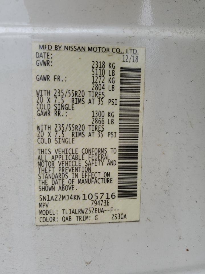 2019 Nissan Murano S VIN: 5N1AZ2MJ4KN105716 Lot: 57346055