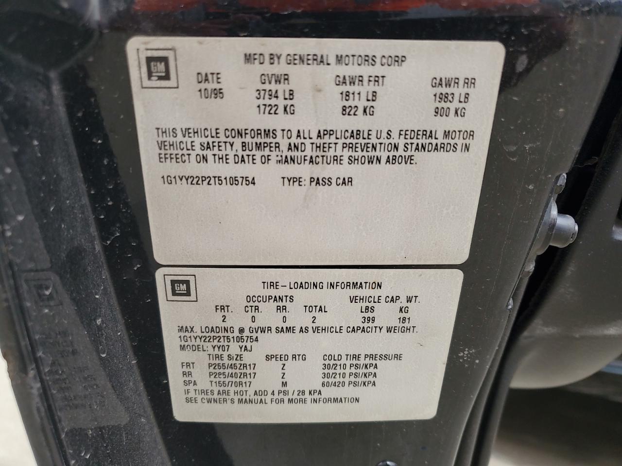 1996 Chevrolet Corvette VIN: 1G1YY22P2T5105754 Lot: 56348505