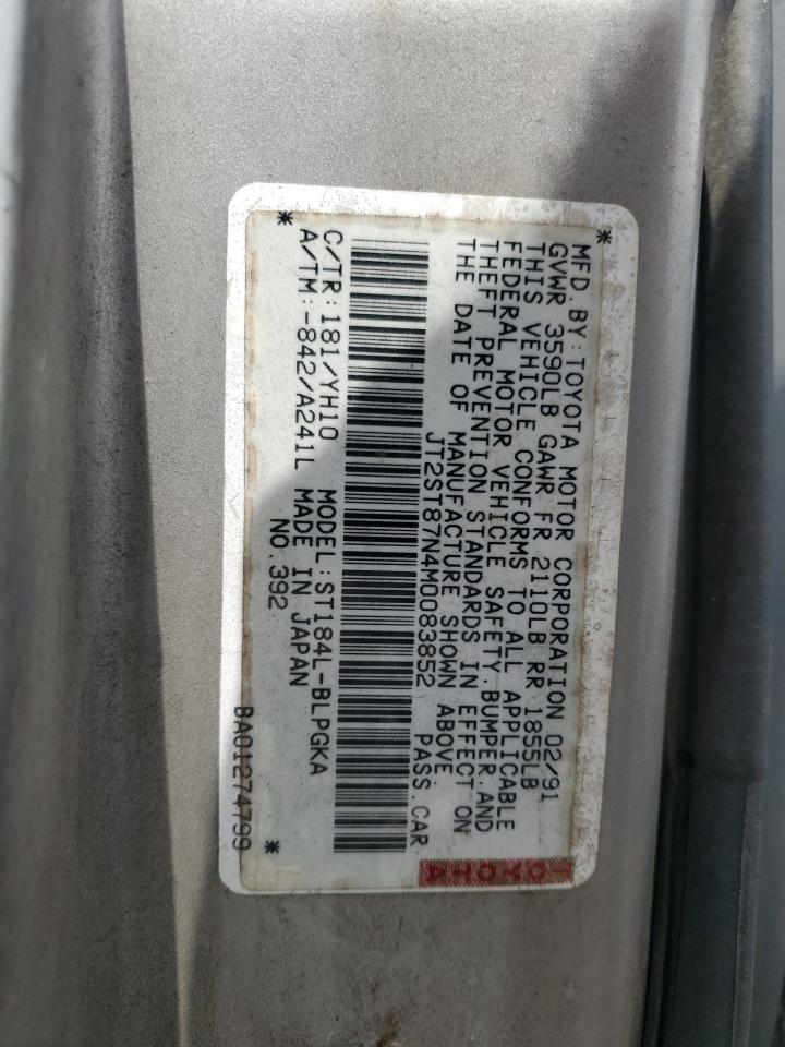 1991 Toyota Celica Gt VIN: JT2ST87N4M0083852 Lot: 54091945