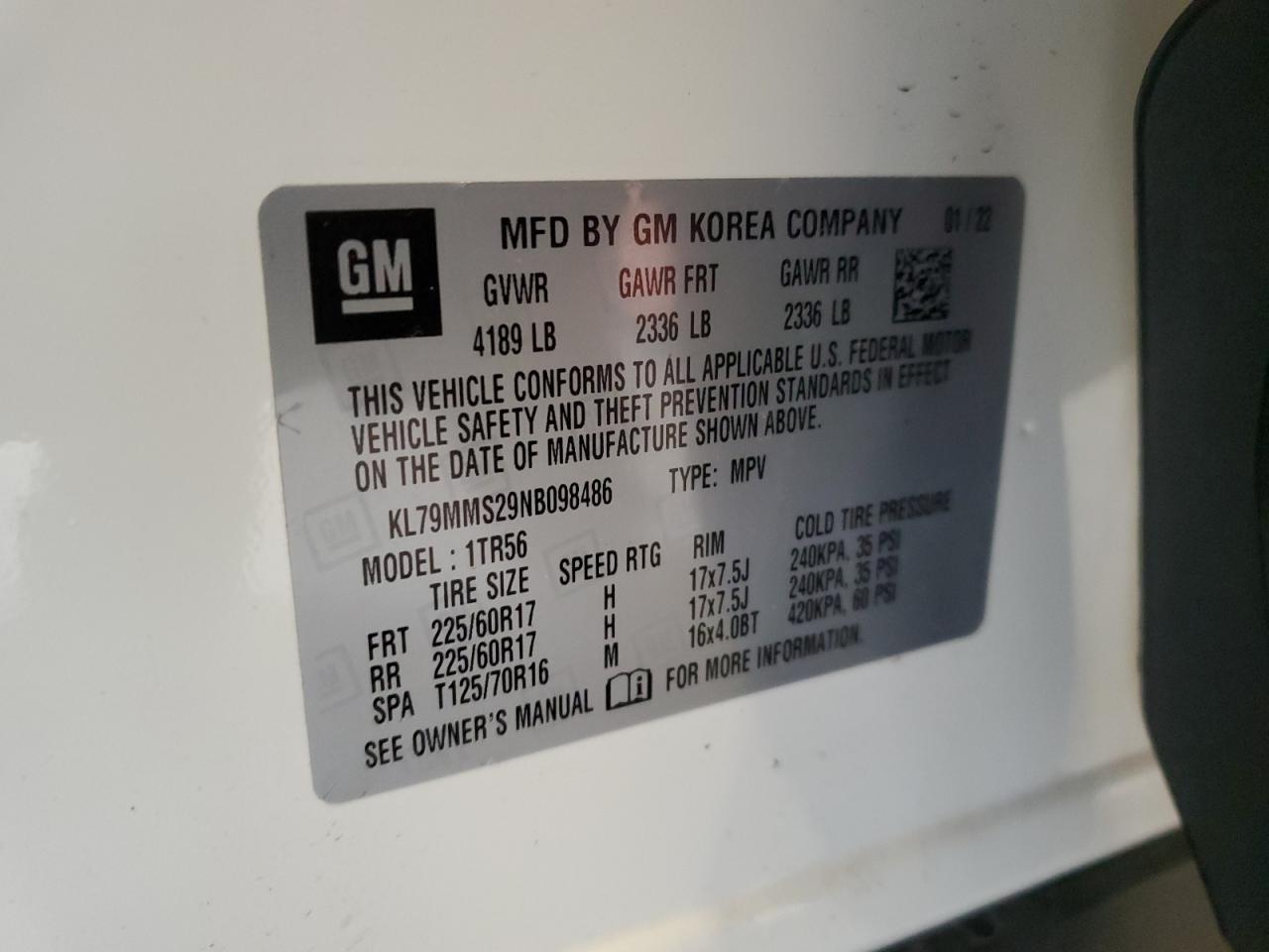 KL79MMS29NB098486 CHEVROLET TRAILBLZR 2022