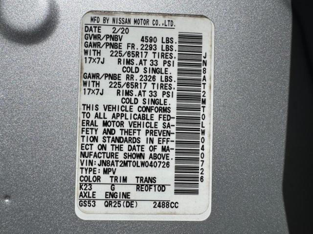 JN8AT2MT0LW040726 NISSAN ROGUE 2020