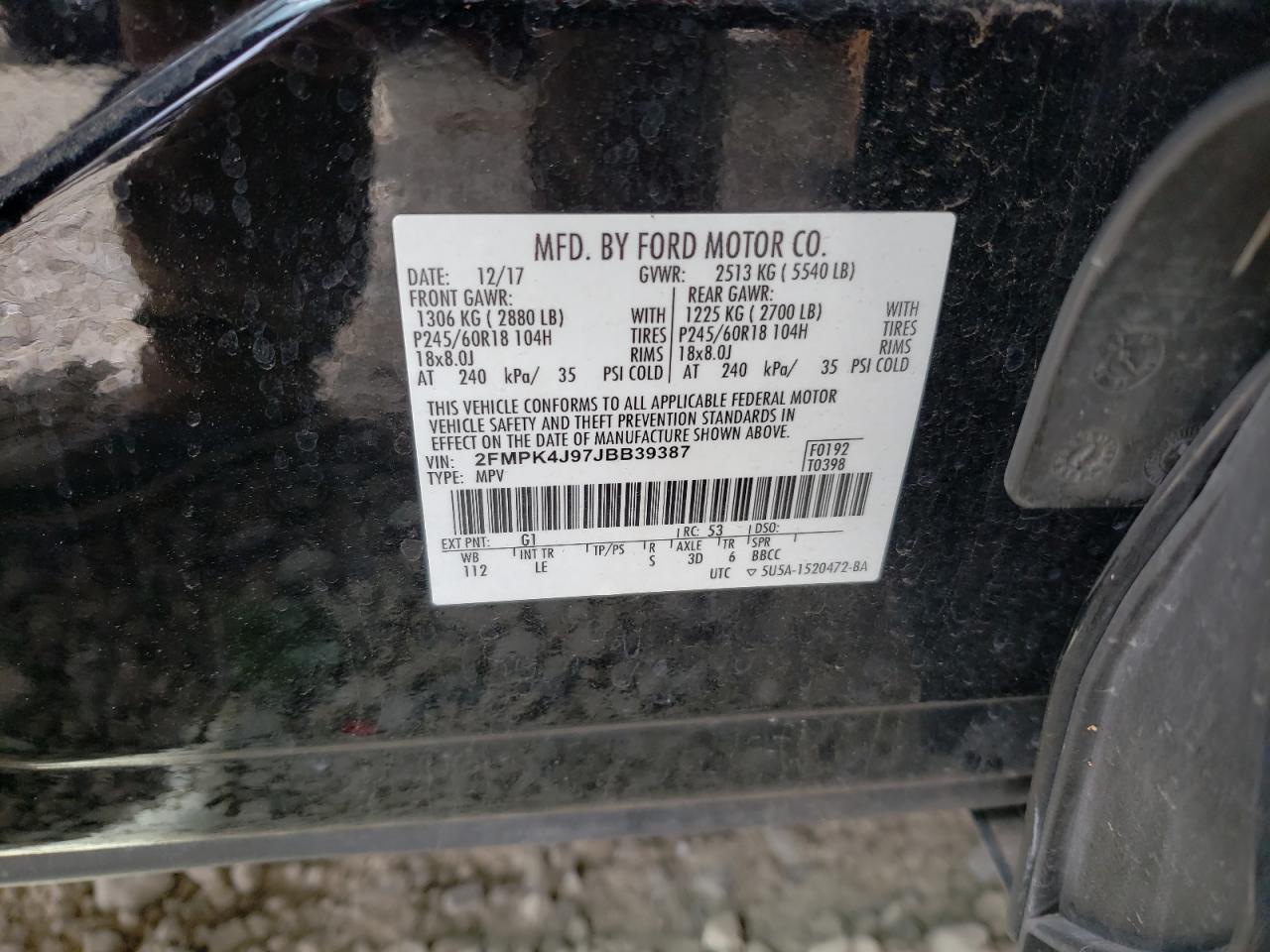 2FMPK4J97JBB39387 FORD EDGE 2018