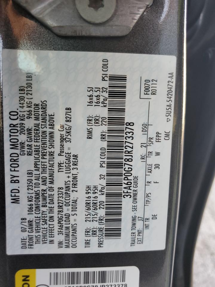 3FA6P0G78JR273378 FORD FUSION 2018