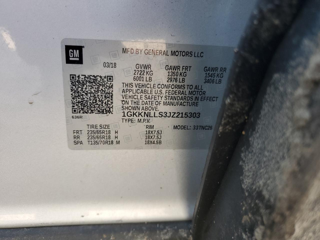 2018 GMC Acadia Sle VIN: 1GKKNLLS3JZ215303 Lot: 56132065