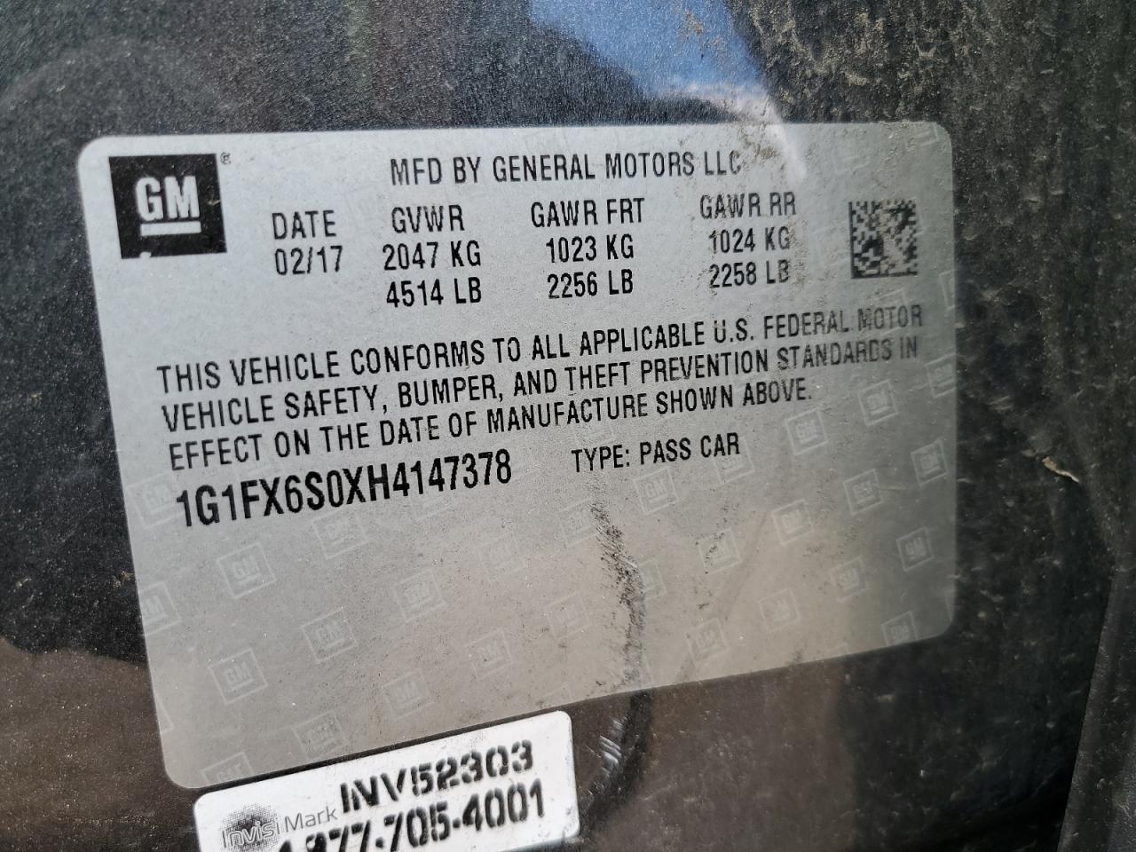 1G1FX6S0XH4147378 CHEVROLET BOLT 2017