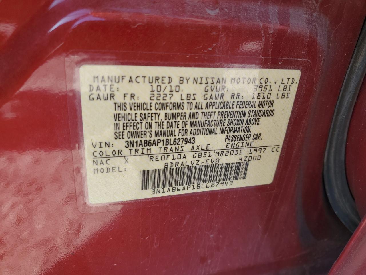 2011 Nissan Sentra 2.0 VIN: 3N1AB6AP1BL627943 Lot: 56503735