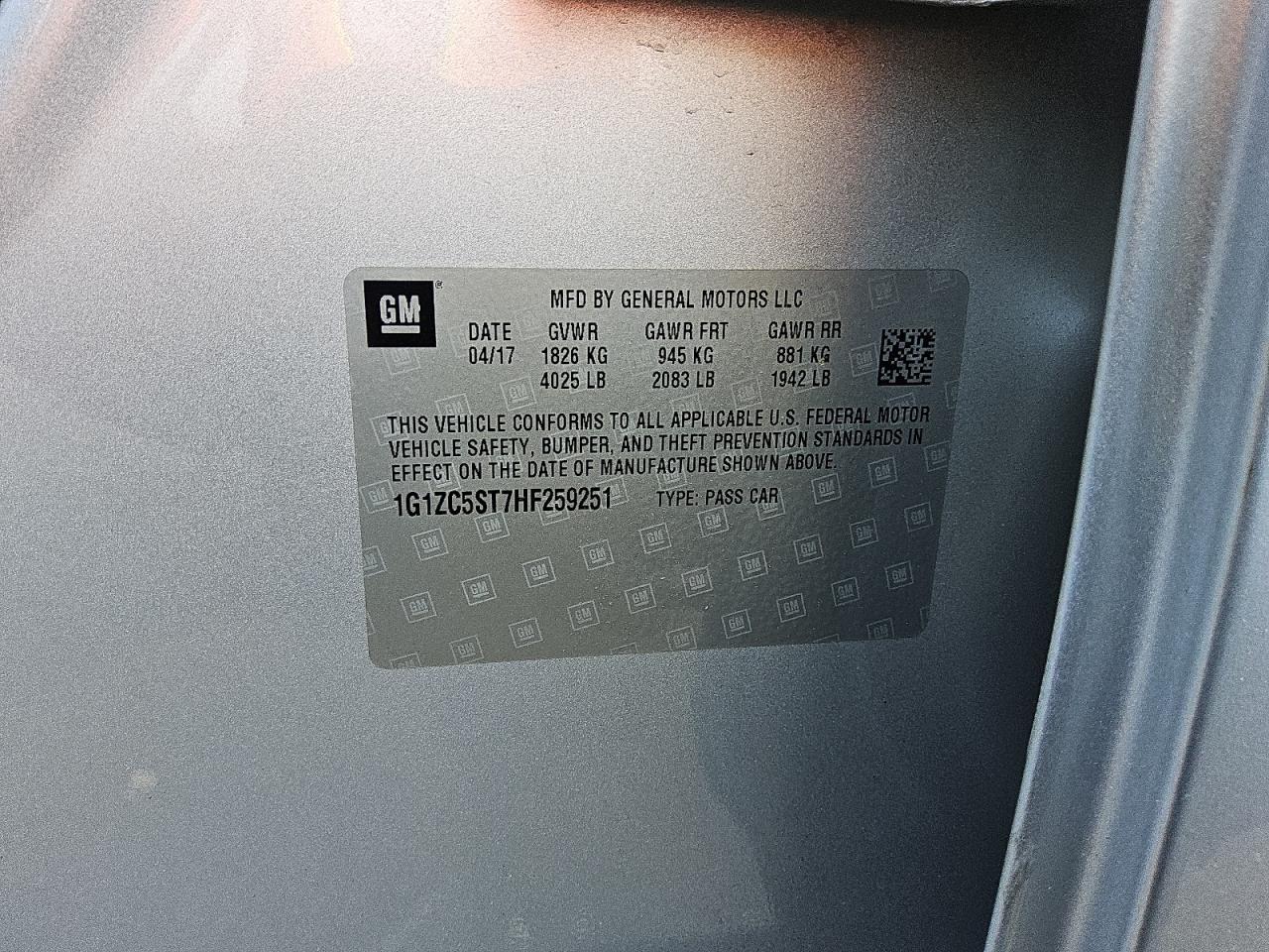 1G1ZC5ST7HF259251 CHEVROLET MALIBU 2017