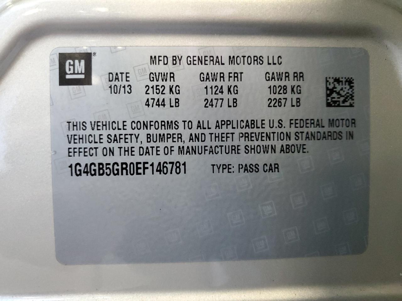 2014 Buick Lacrosse VIN: 1G4GB5GR0EF146781 Lot: 56585325