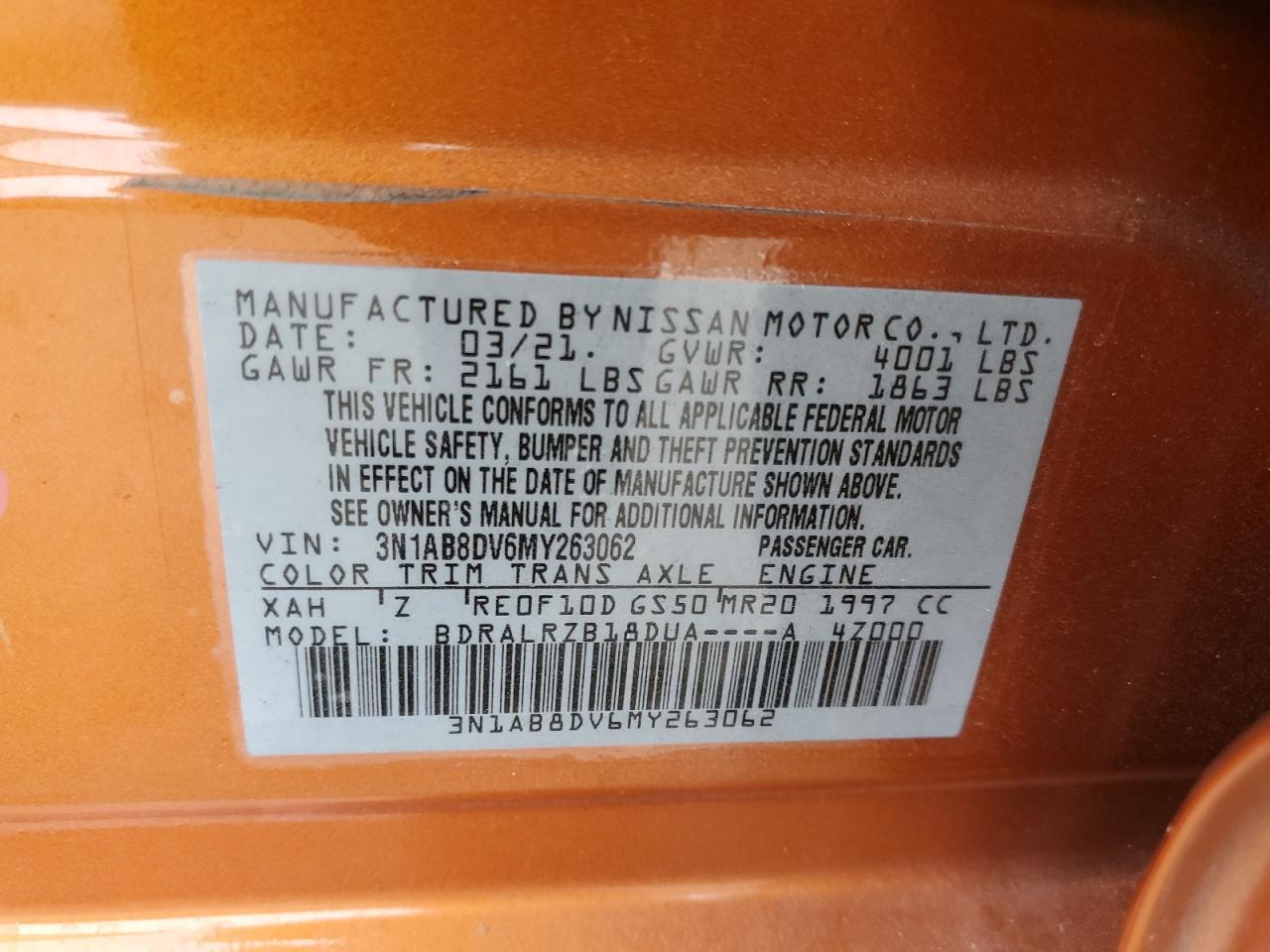 3N1AB8DV6MY263062 NISSAN SENTRA 2021