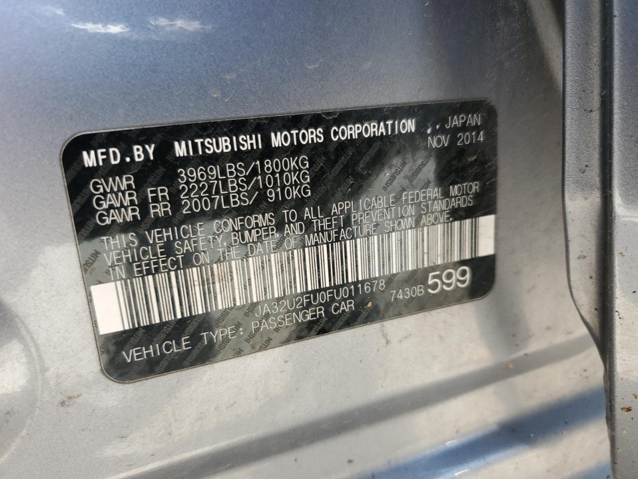 2015 Mitsubishi Lancer Es VIN: JA32U2FU0FU011678 Lot: 56335635