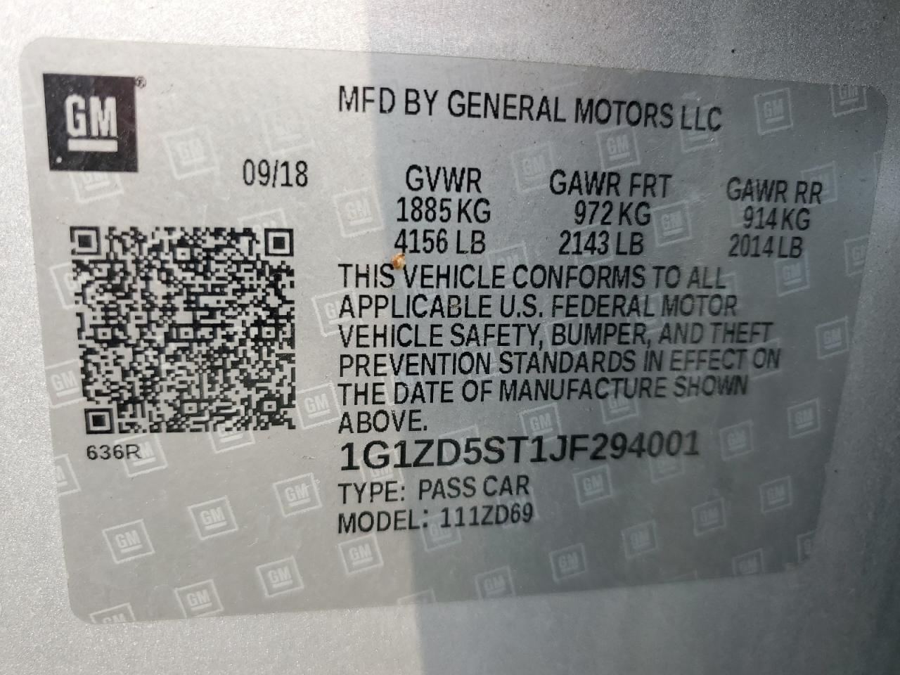 1G1ZD5ST1JF294001 CHEVROLET MALIBU 2018