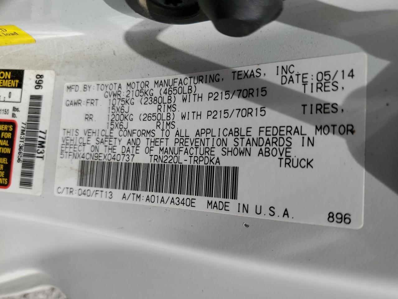 2014 Toyota Tacoma VIN: 5TFNX4CN9EX040737 Lot: 56139135