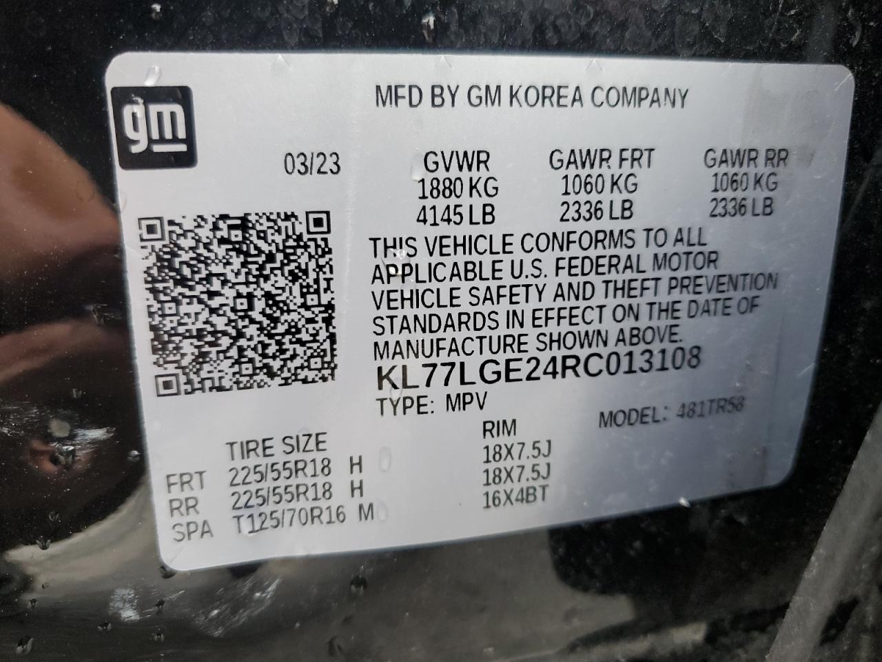 2024 Chevrolet Trax 1Rs VIN: KL77LGE24RC013108 Lot: 54788195