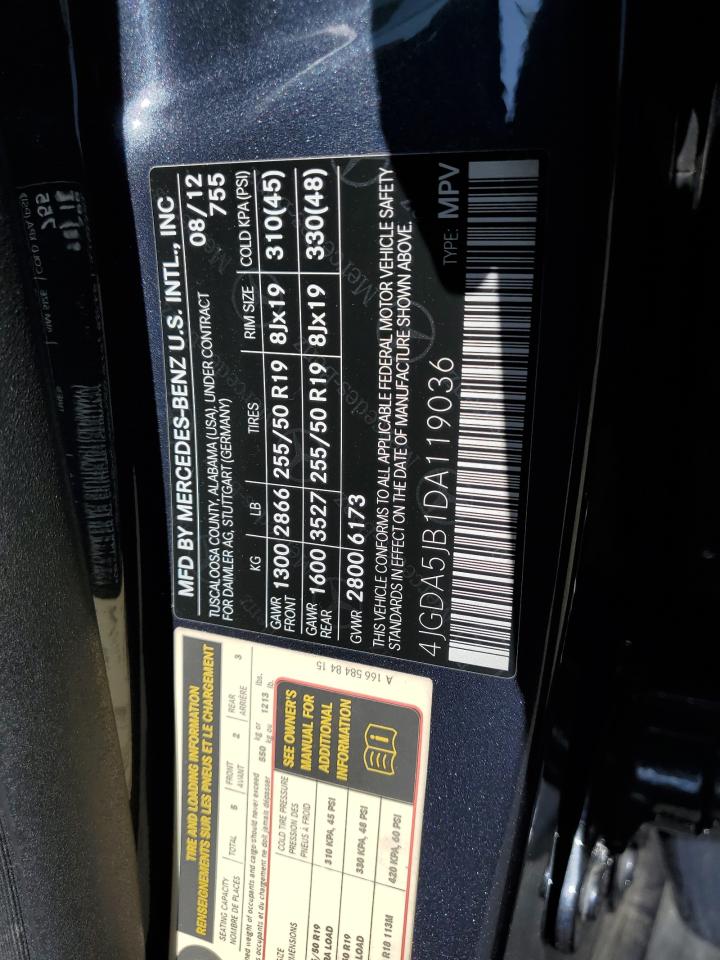 2013 Mercedes-Benz Ml 350 VIN: 4JGDA5JB1DA119036 Lot: 58518715