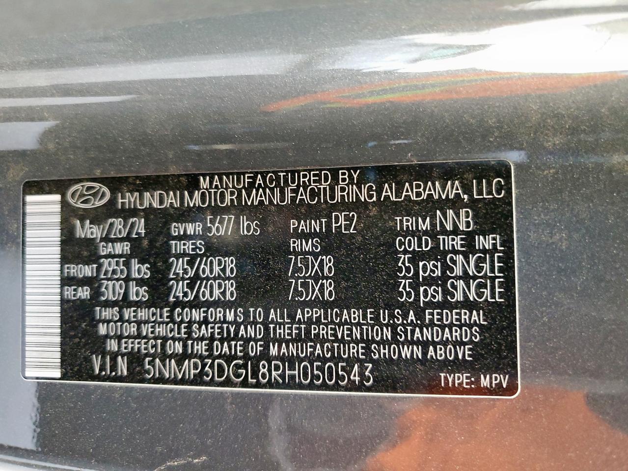 2024 Hyundai Santa Fe Xrt VIN: 5NMP3DGL8RH050543 Lot: 57453595