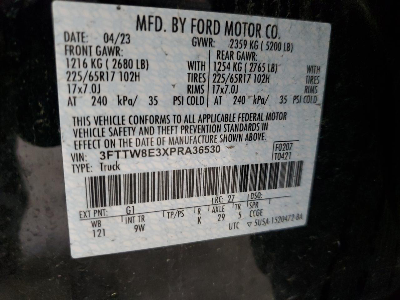 3FTTW8E3XPRA36530 FORD MAVERICK 2023