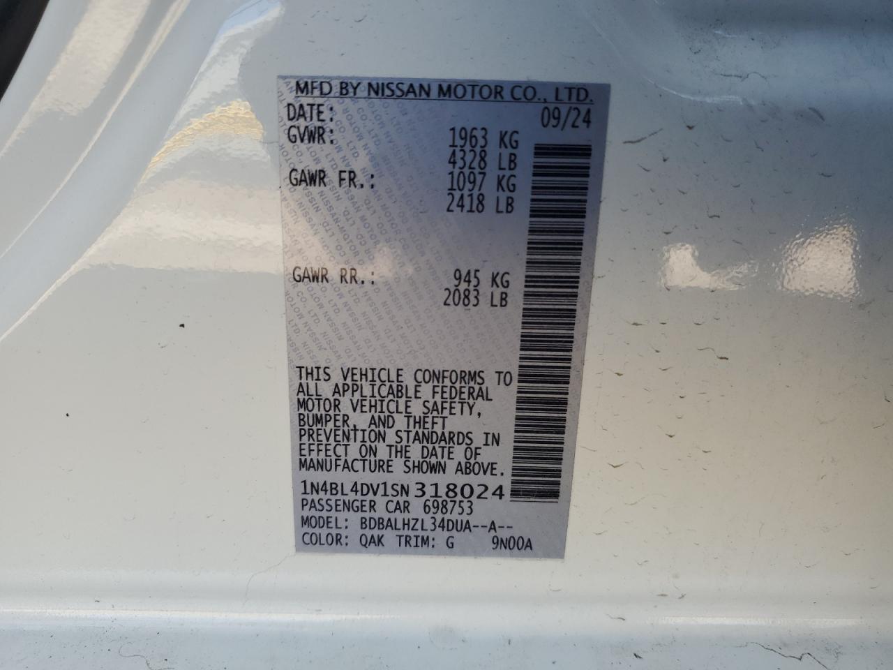 1N4BL4DV1SN318024 NISSAN ALTIMA 2025
