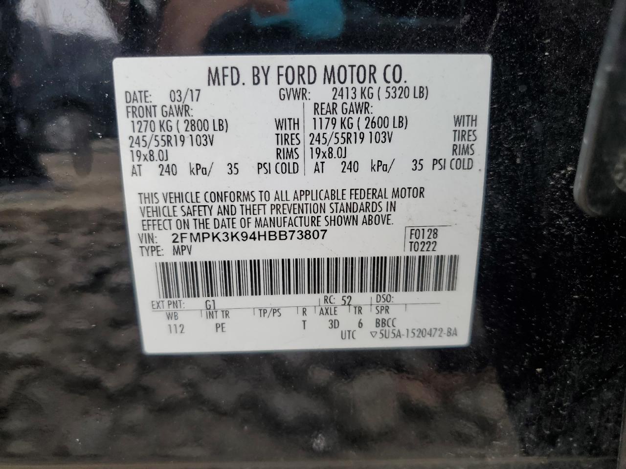 2FMPK3K94HBB73807 FORD EDGE 2017