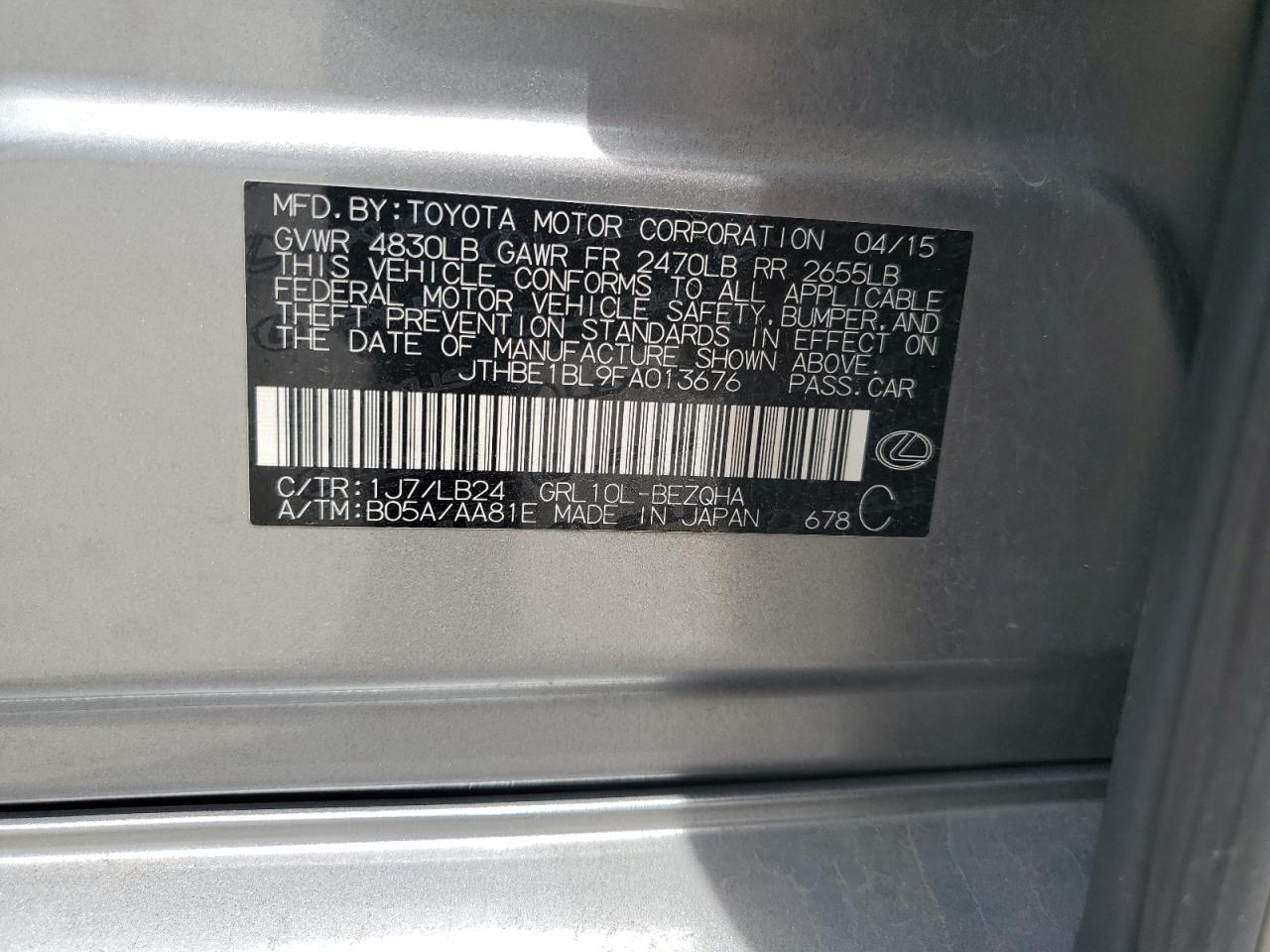 2015 Lexus Gs 350 VIN: JTHBE1BL9FA013676 Lot: 56311755