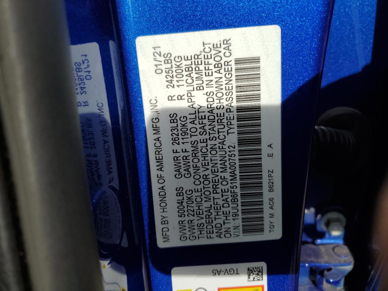 2021 Acura Tlx Tech A VIN: 19UUB6F51MA007512 Lot: 55694675