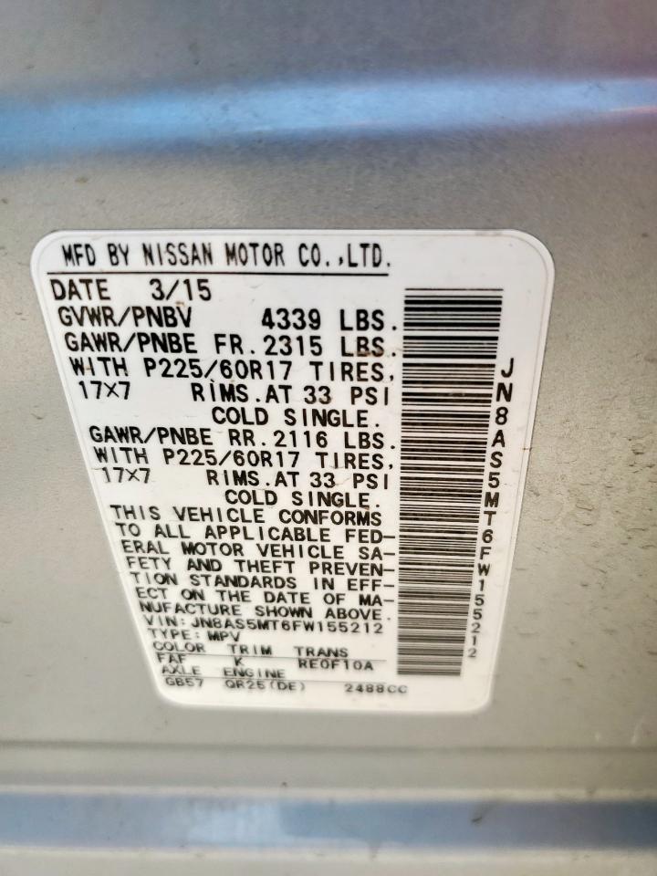 2015 Nissan Rogue Select S VIN: JN8AS5MT6FW155212 Lot: 56424505