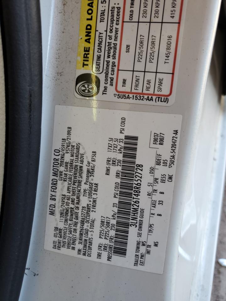 2008 Lincoln Mkz VIN: 3LNHM26T48R652728 Lot: 57098785