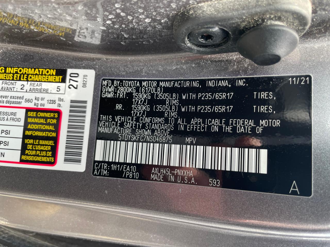 5TDYSKFC7NS046875 TOYOTA All Models 2022