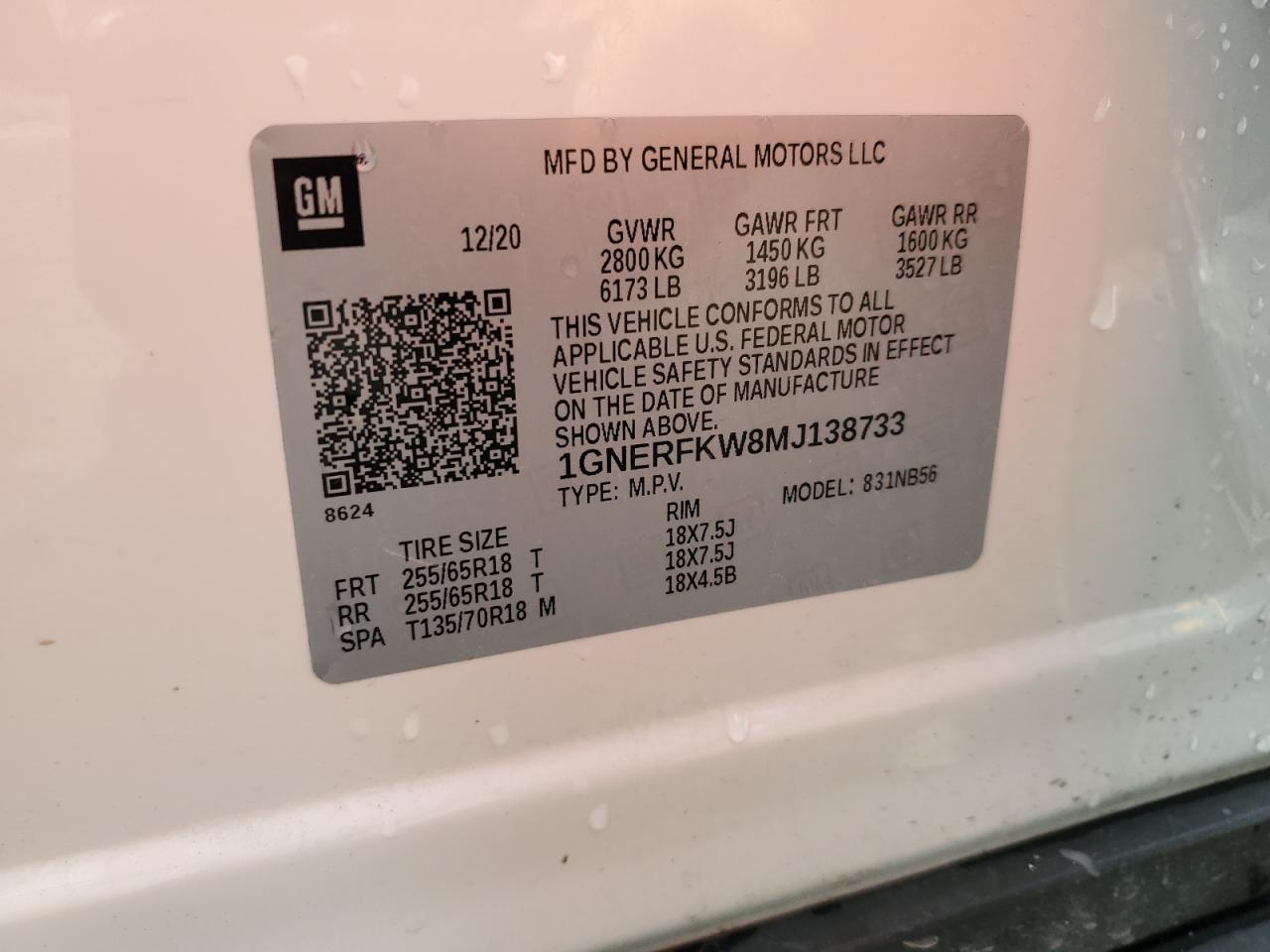 1GNERFKW8MJ138733 CHEVROLET TRAVERSE 2021