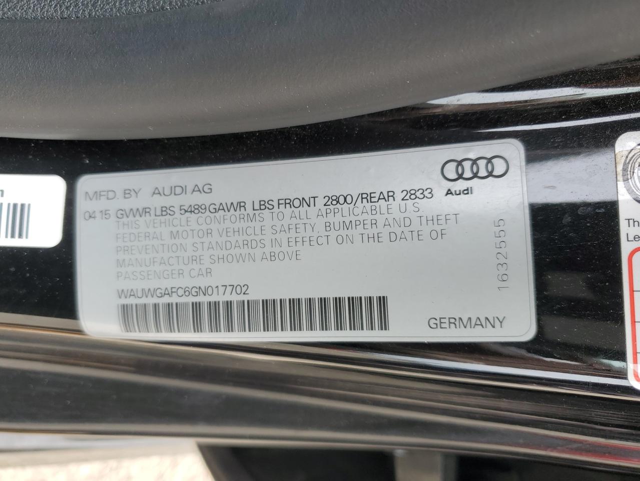 2016 Audi A7 Premium Plus VIN: WAUWGAFC6GN017702 Lot: 56381795