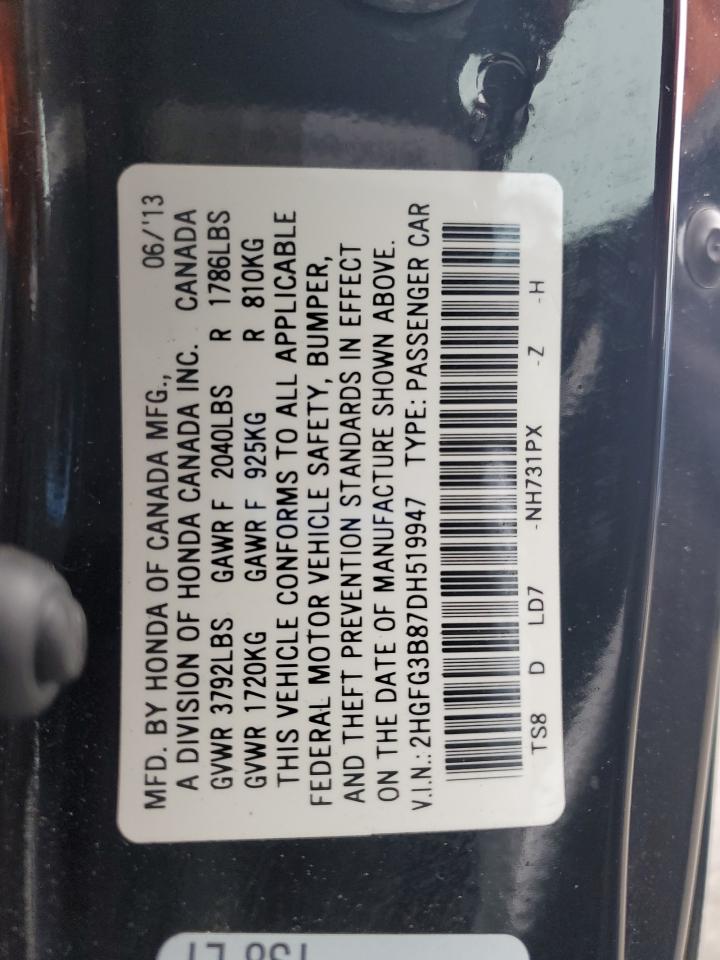 2013 Honda Civic Ex VIN: 2HGFG3B87DH519947 Lot: 56800395