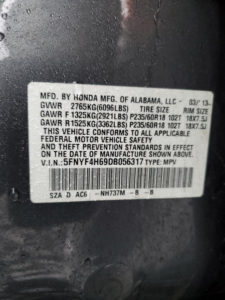 2013 Honda Pilot Exl VIN: 5FNYF4H69DB056317 Lot: 80092495